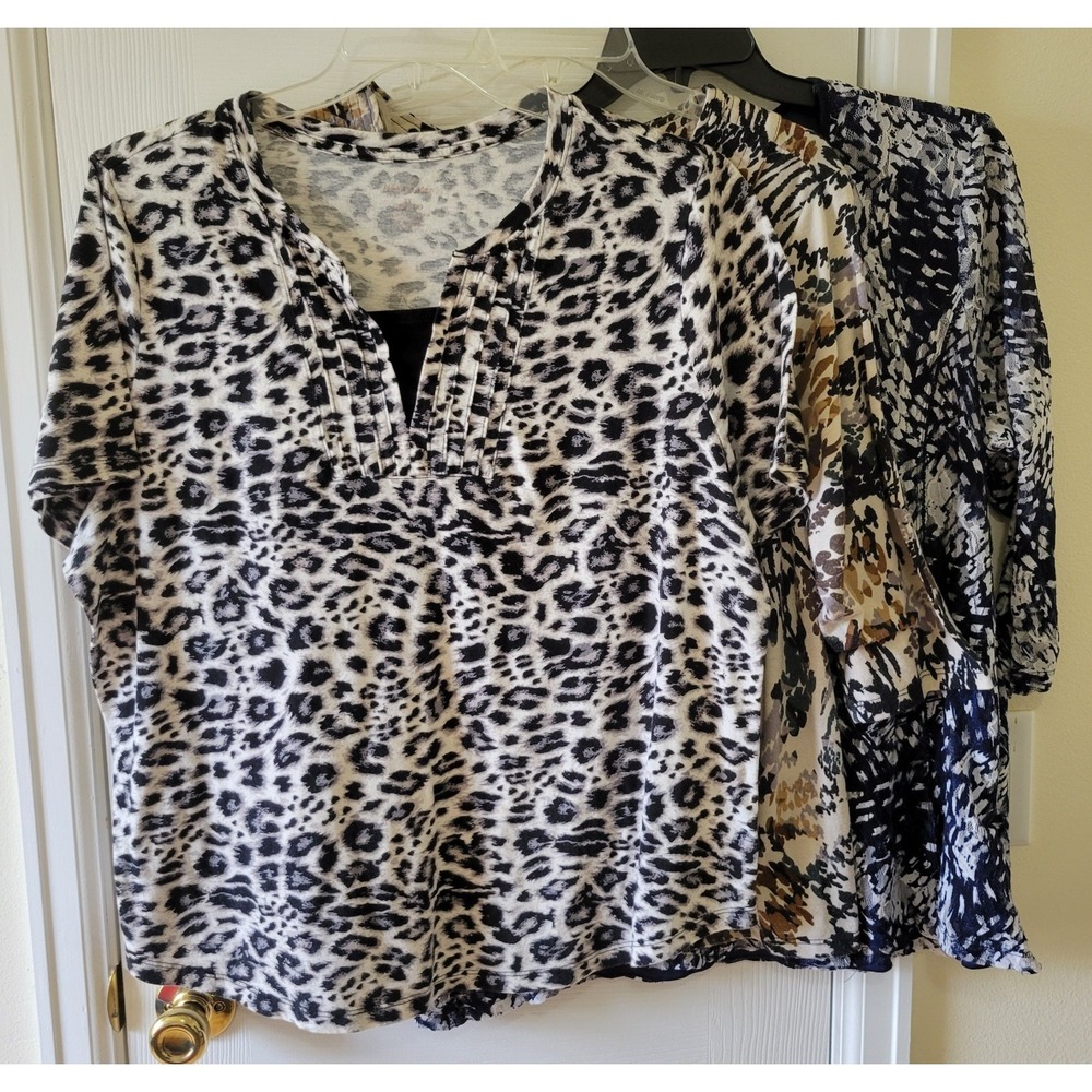Lot Of 3 Tops Size 2X Cj Banks White Stag Faded Glory Pullover Stretch Print